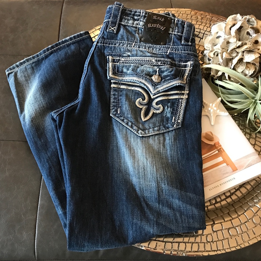 ROCK RIVIVAL DENIM TROY RELAXED STRAIGHT JEANS 34 x 32
